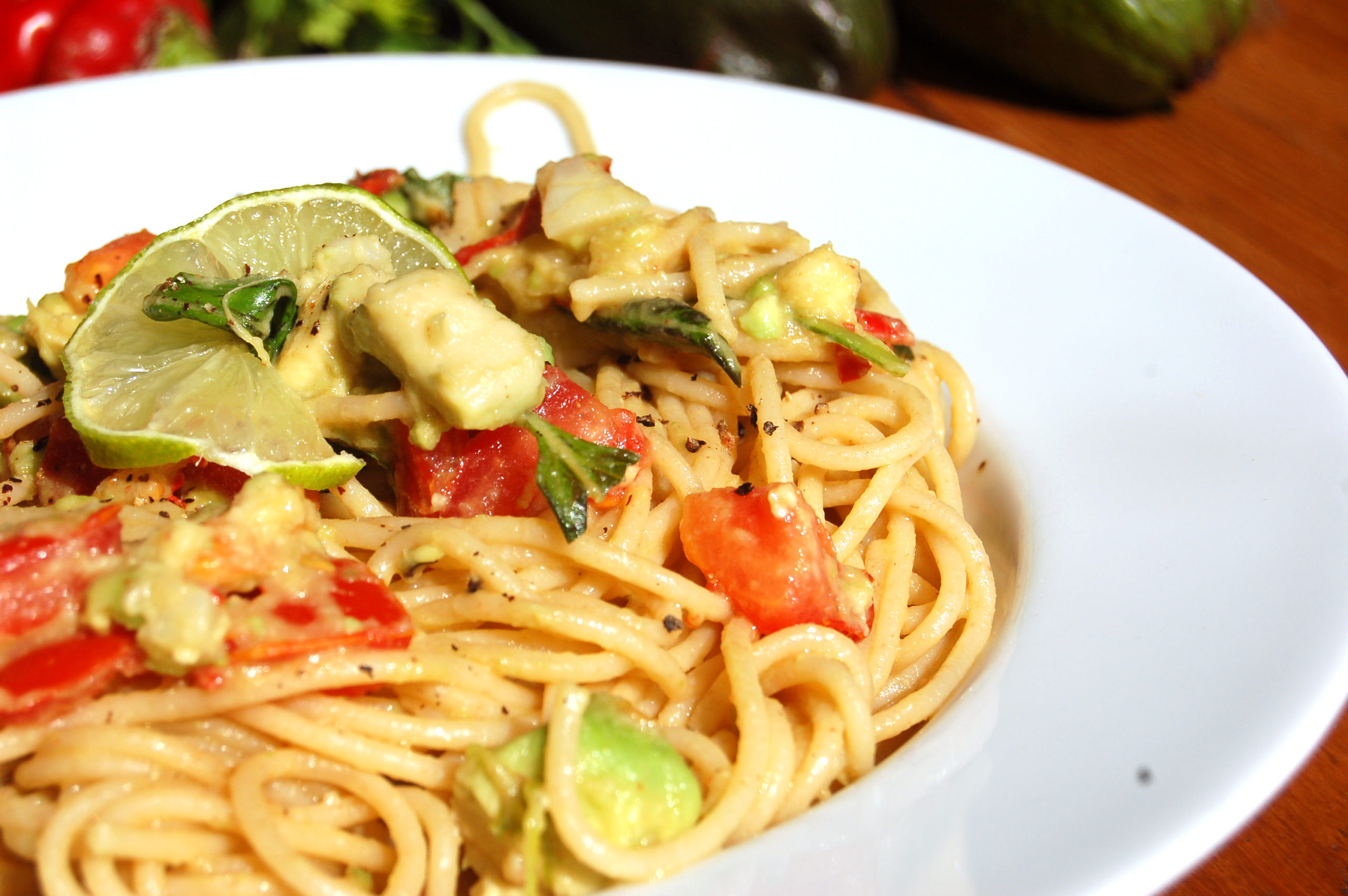 Avocado, Fresh Tomato, Garlic & Basil Sauce with Pasta | Veganuary