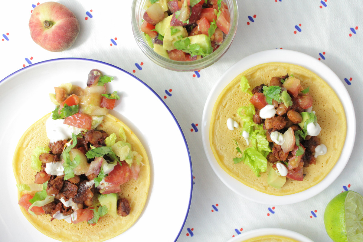 Smoky Socca Tacos and Peach Salsa - Veganuary