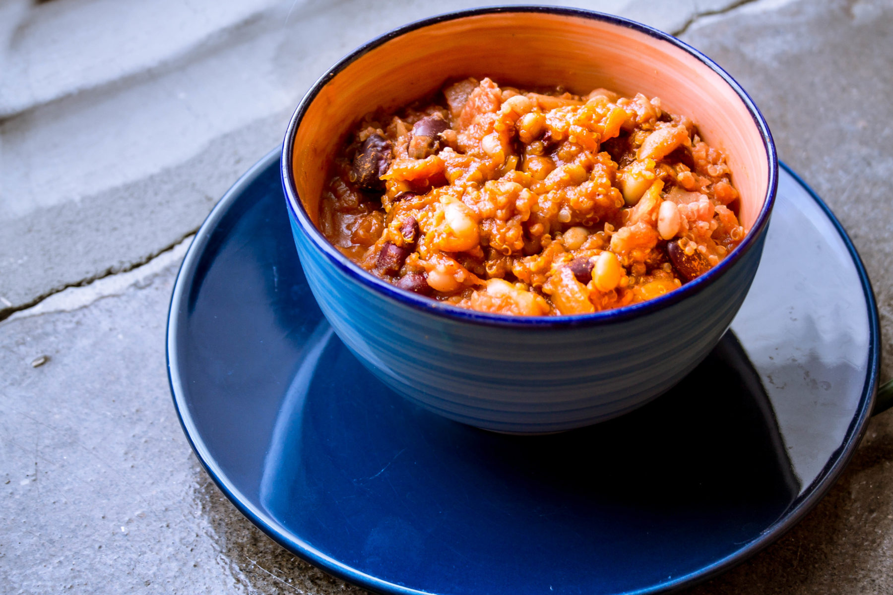 Bowl of vegan pumpkin chili