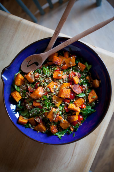Roast Butternut Squash and Spinach Salad with Toasted Sunflower Seeds