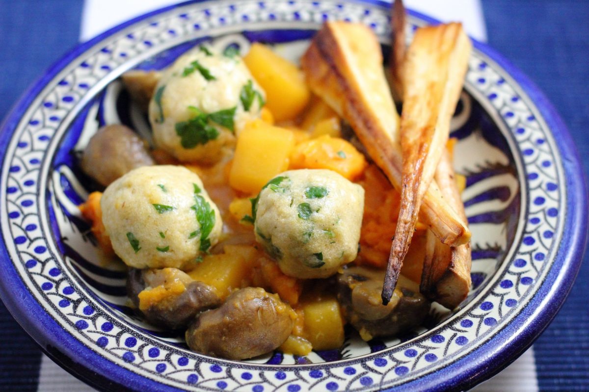 Root Vegetable Casserole with Parsley Dumplings Vegan Recipes
