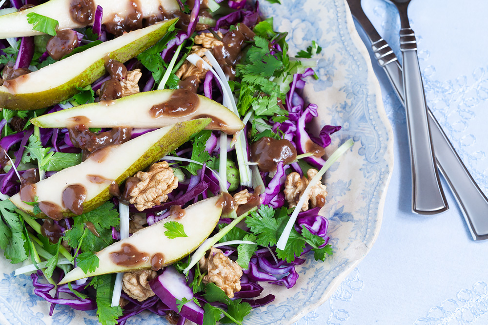 red cabbage and pear salad