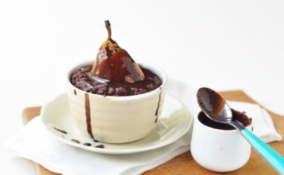 Vegan chocolate pear pudding