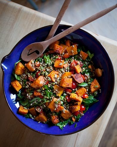 Roasted Butternut, Spinach and Olive Salad