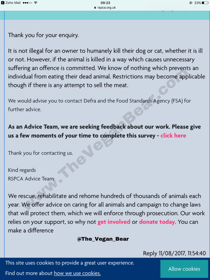 RSPCA letter