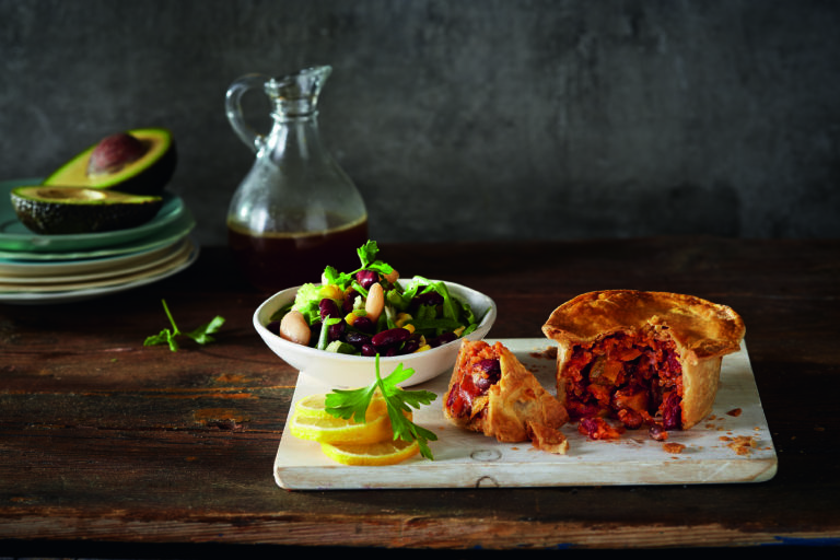 Mediterranean Veg & Bean Country Style Pie with 3 Bean Salad