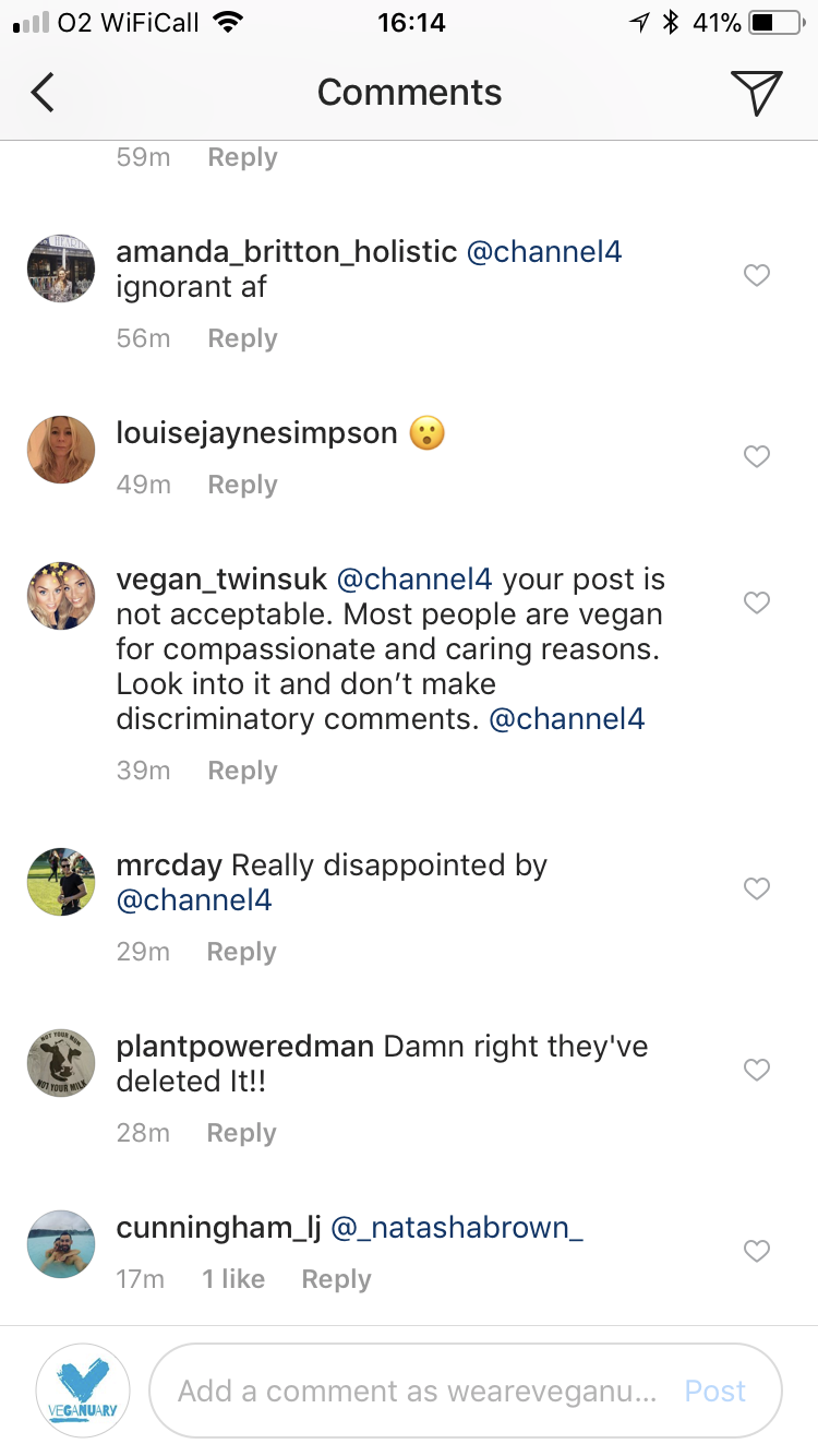 more vegans angry at channel 4