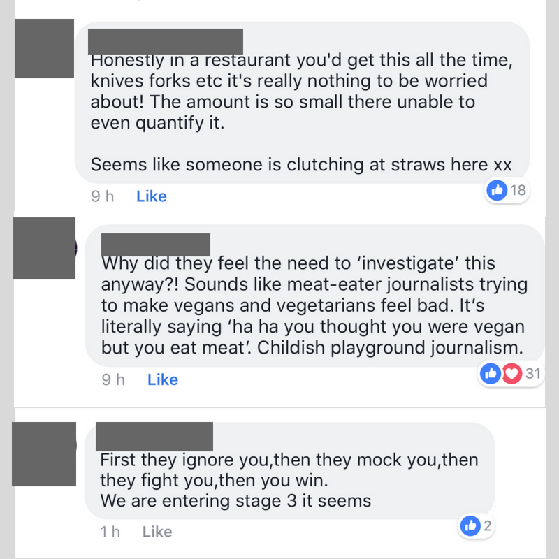 Facebook vegan comments