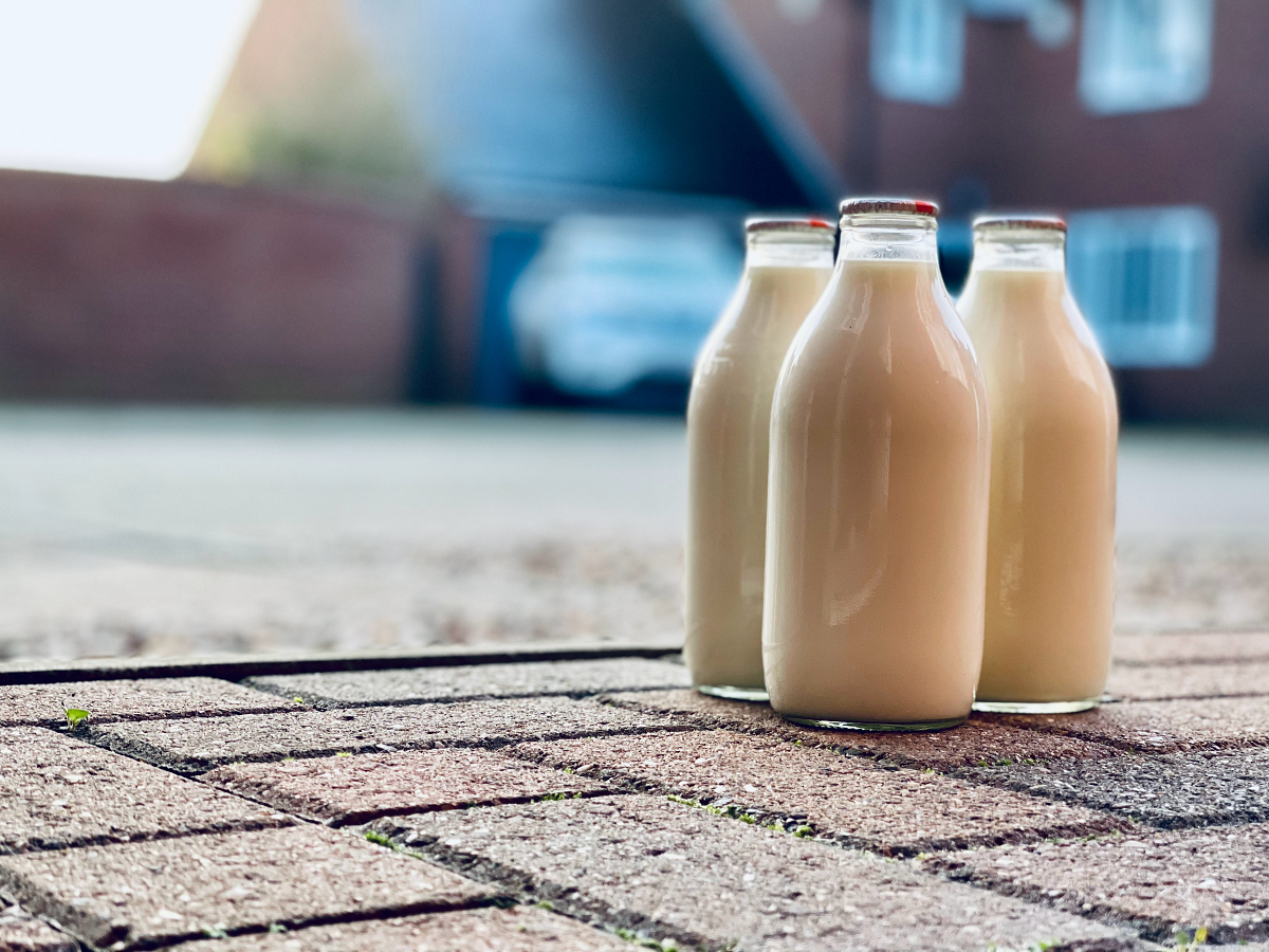 Milk bottles on doorstep