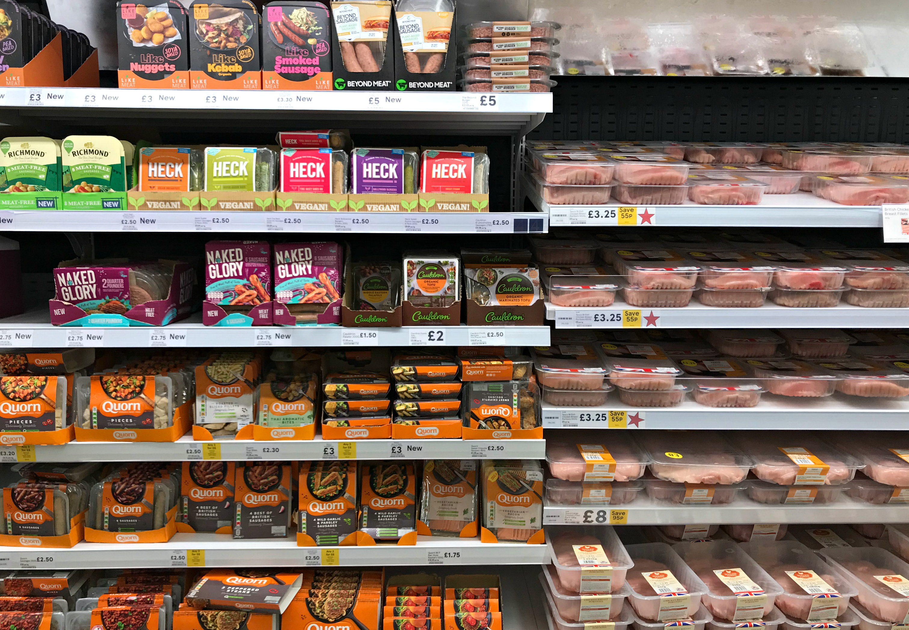 Tesco have taken the bold decision to put plant-based burgers, sausages and nuggets in the same chiller cabinet as their meat-based counterparts.