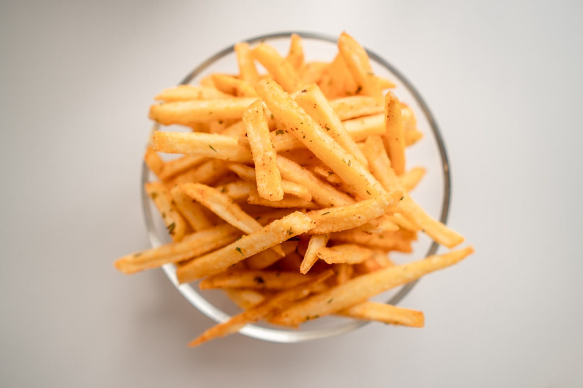 A serving of French fries - one of the many accidentally vegan products you can find in the USA
