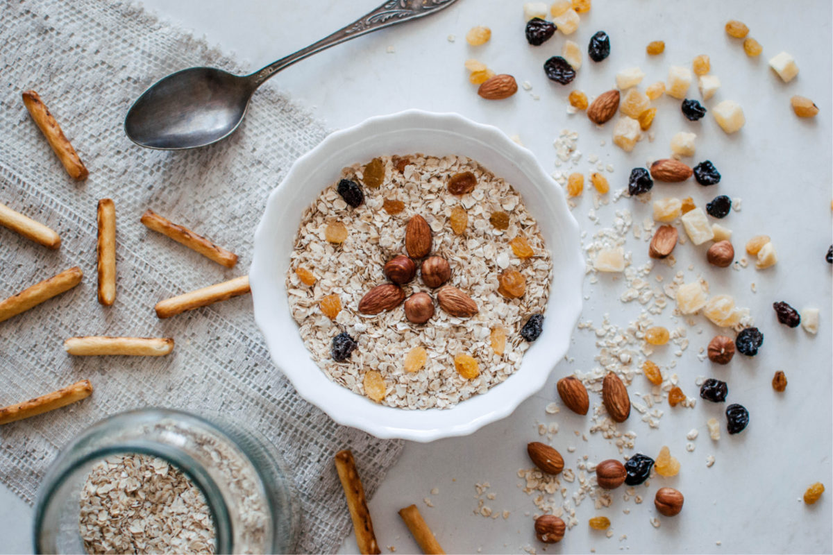 A bowl of oatmeal with nuts - another product that's vegan by chance