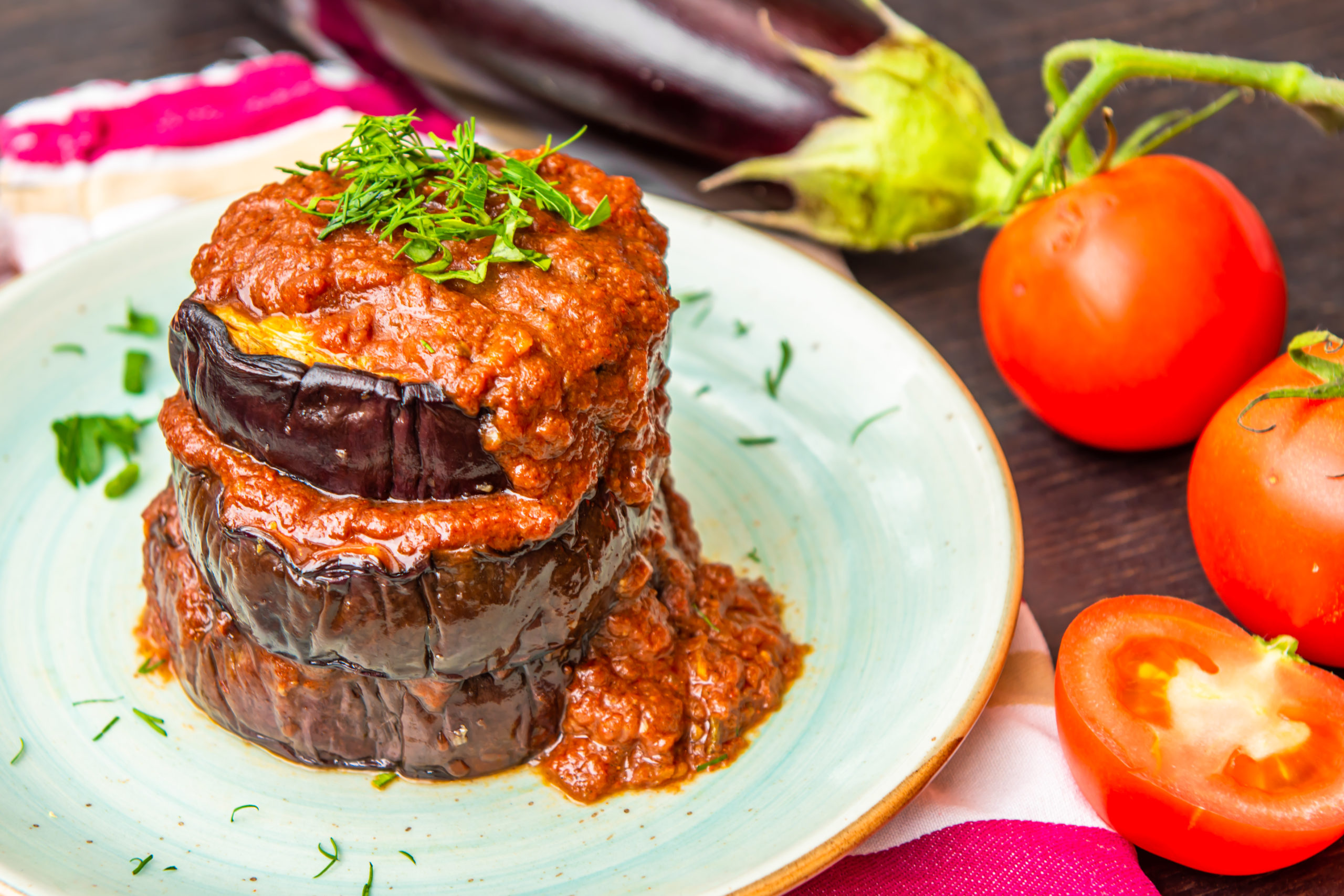 Grilled Aubergine with Tomato &amp; Garlic Sauce | Vegan Recipes