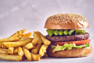 Vegan burger and fries