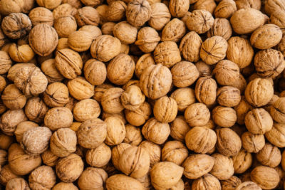 A flatlay of walnuts