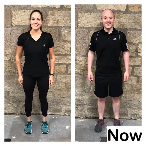 Helen and John, Veganuary participants standing against the wall in gym clothes. 