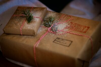 Christmas gifts wrapped in paper