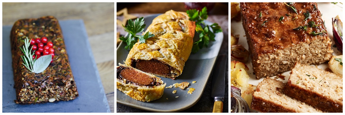 Vegan Christmas mains - nut roast, wellington and meat roast