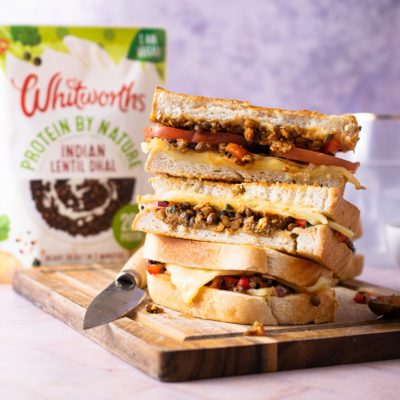 Bombay chilli and lentil vegan cheese toastie