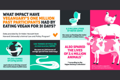 An infographic illustrating Veganuary's environmental impact