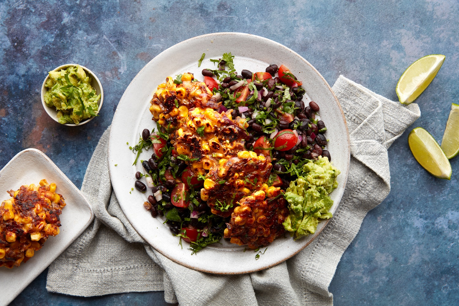 Sweetcorn Fritters, Black Bean Salsa and Avocado | Veganuary