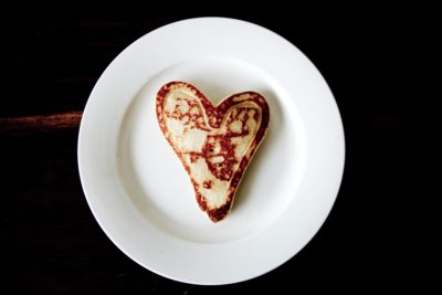 Heart shaped pancake on a plate