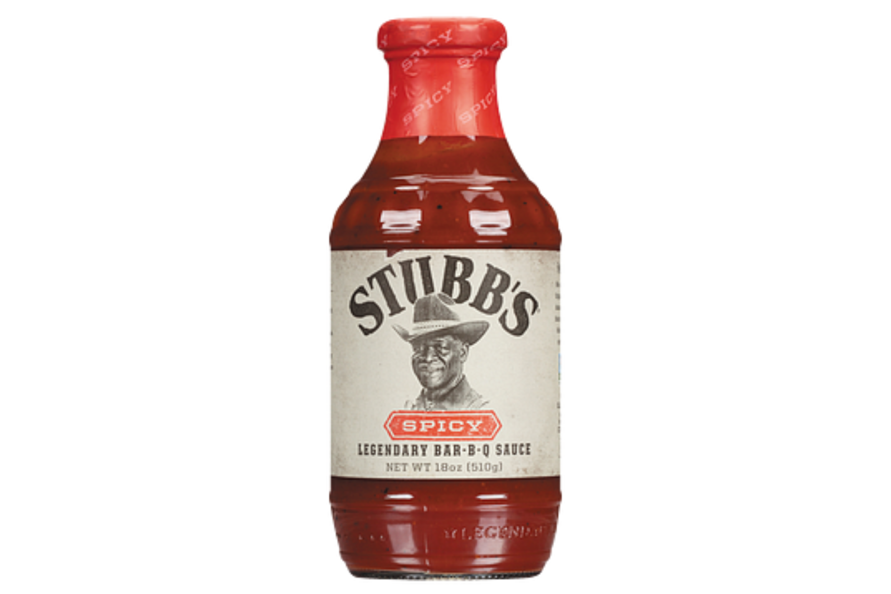Red jar of Stubb's Spicy vegan BBQ sauce