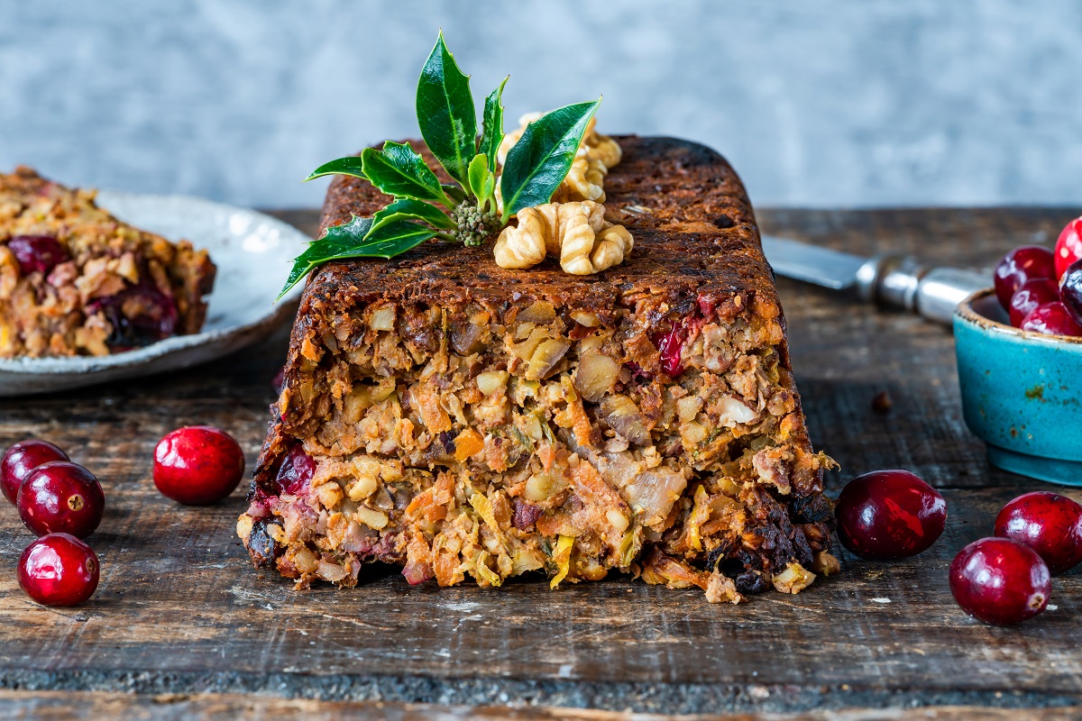 Vegan roasted nut loaf with cranberries