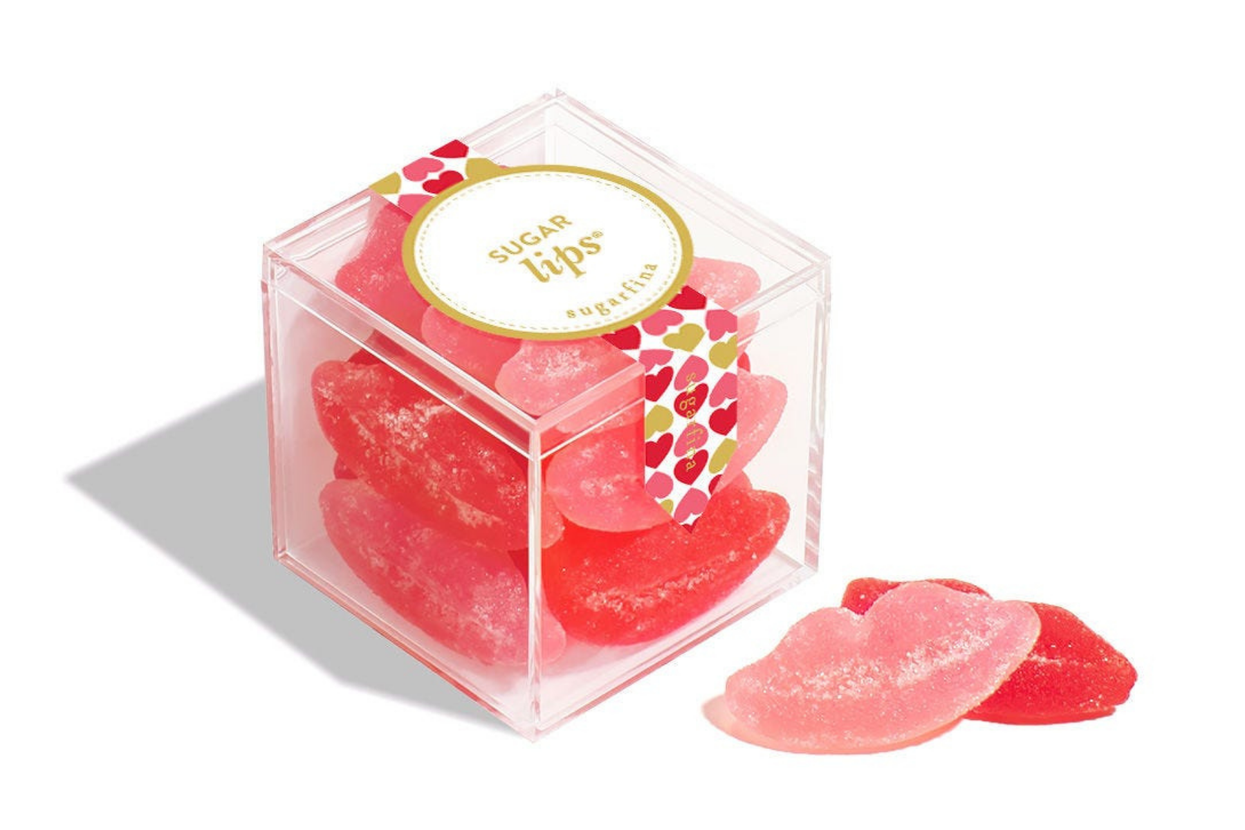 A clear box of Sugarfina's vegan gummy sugar lips 