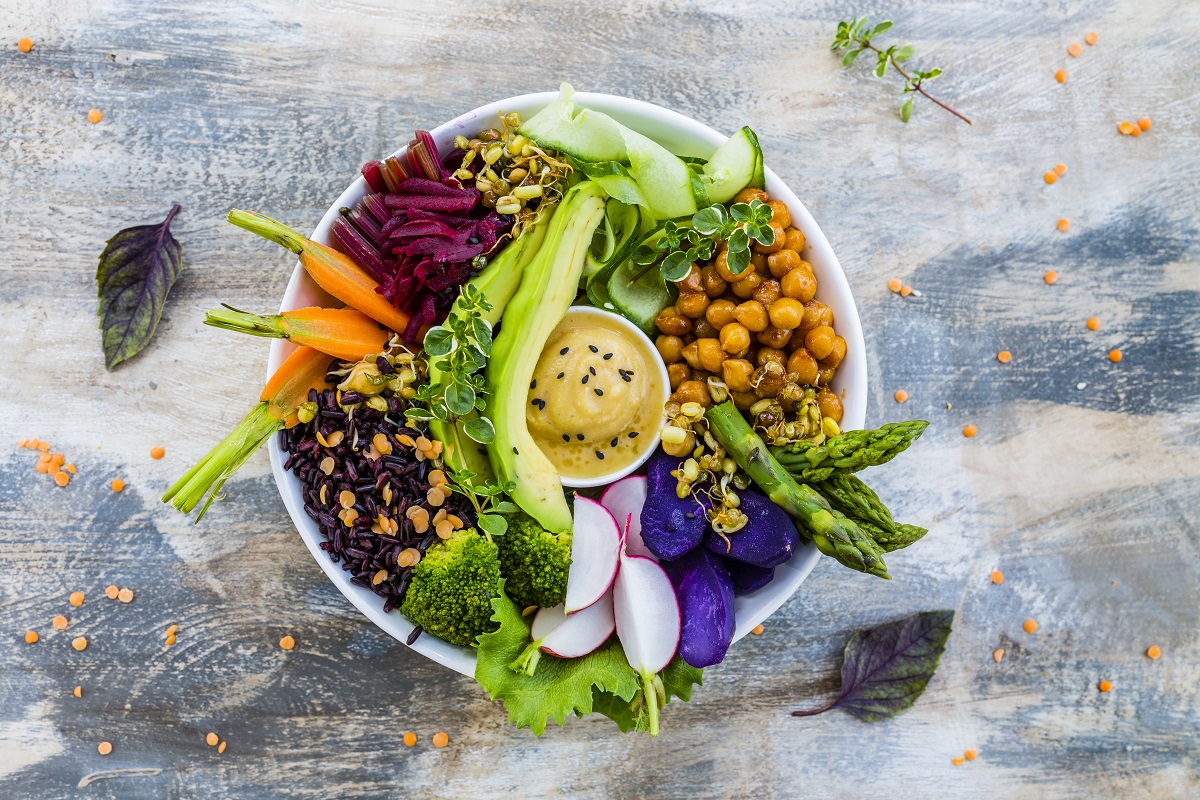 Chickpea salad buddha bowl, a high-protein, low-fat vegan meal