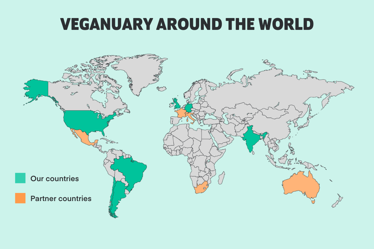 Veganuary around the world map