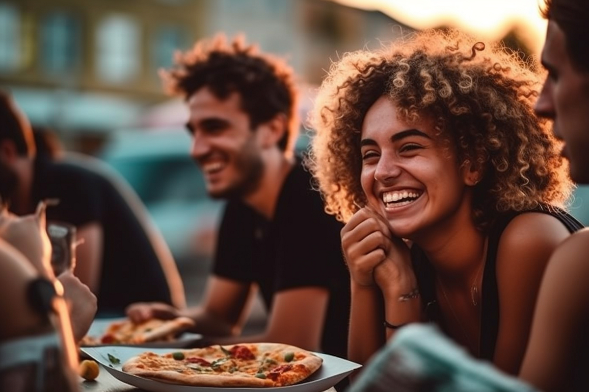 Group of friends eating at a restaurant