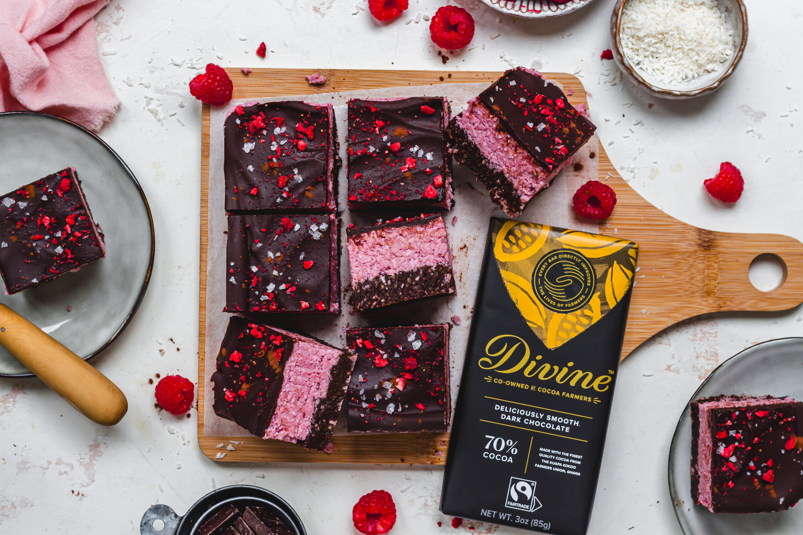 No Bake Divine Raspberry Coconut Brownies - Veganuary