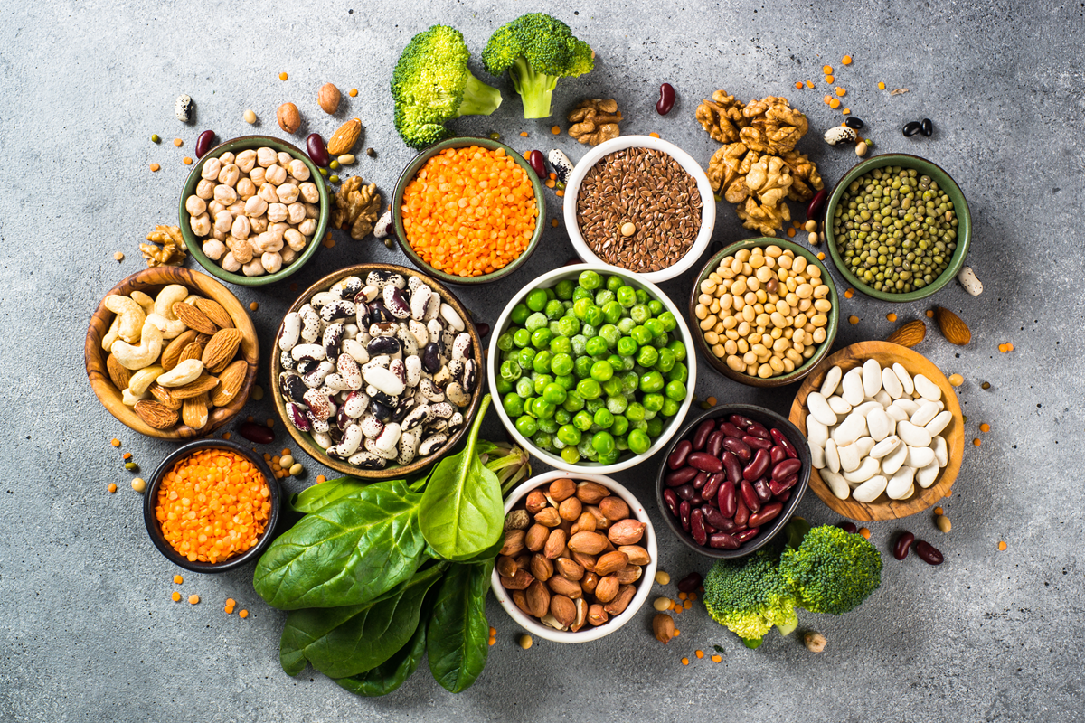 An array of plant-based foods