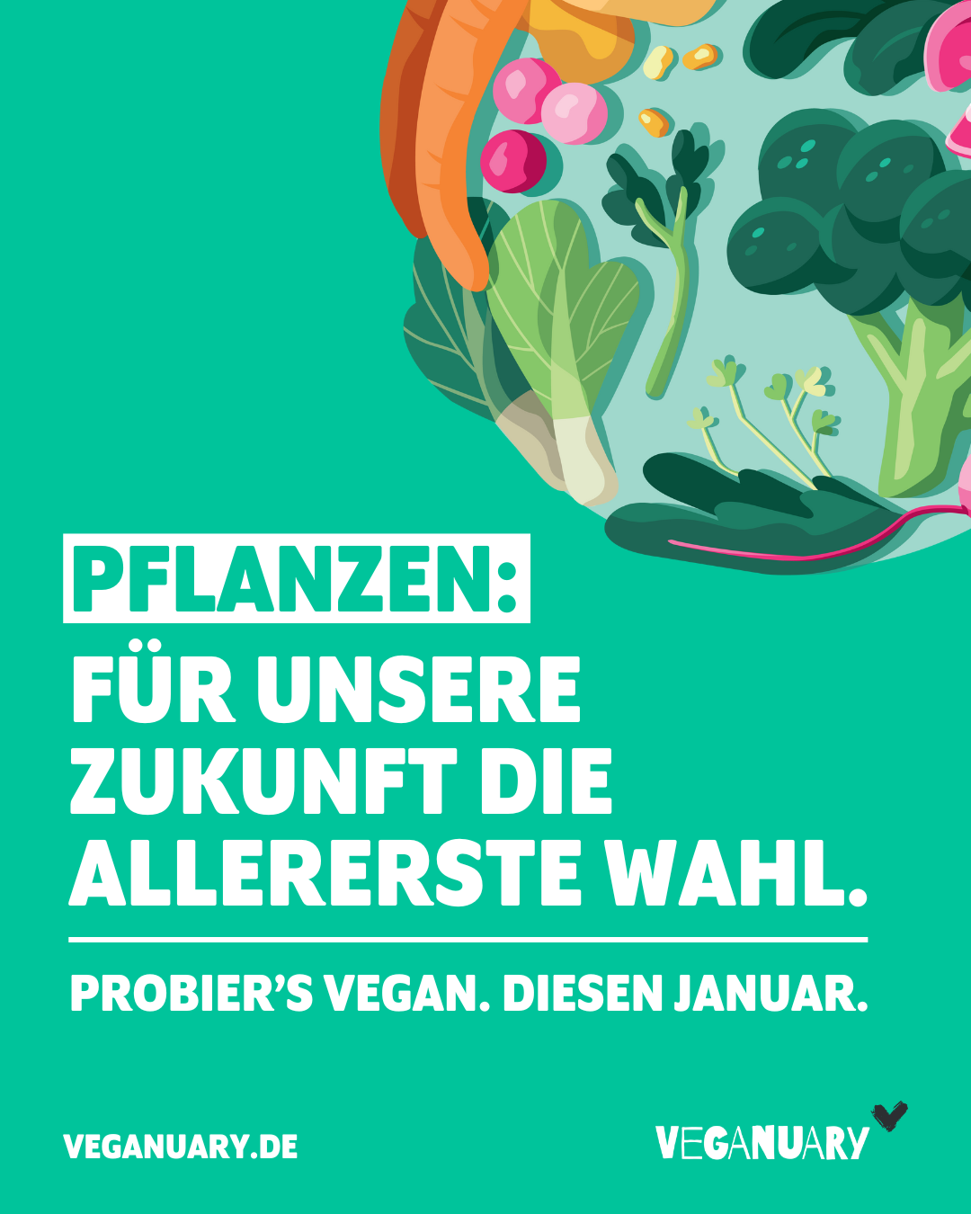 Vegan Ins Neue Jahr Jetzt F R Veganuary 2024 Anmelden   Veganuary 2024 Kampagnengrafik Pflanzen Zukunft Hoch 