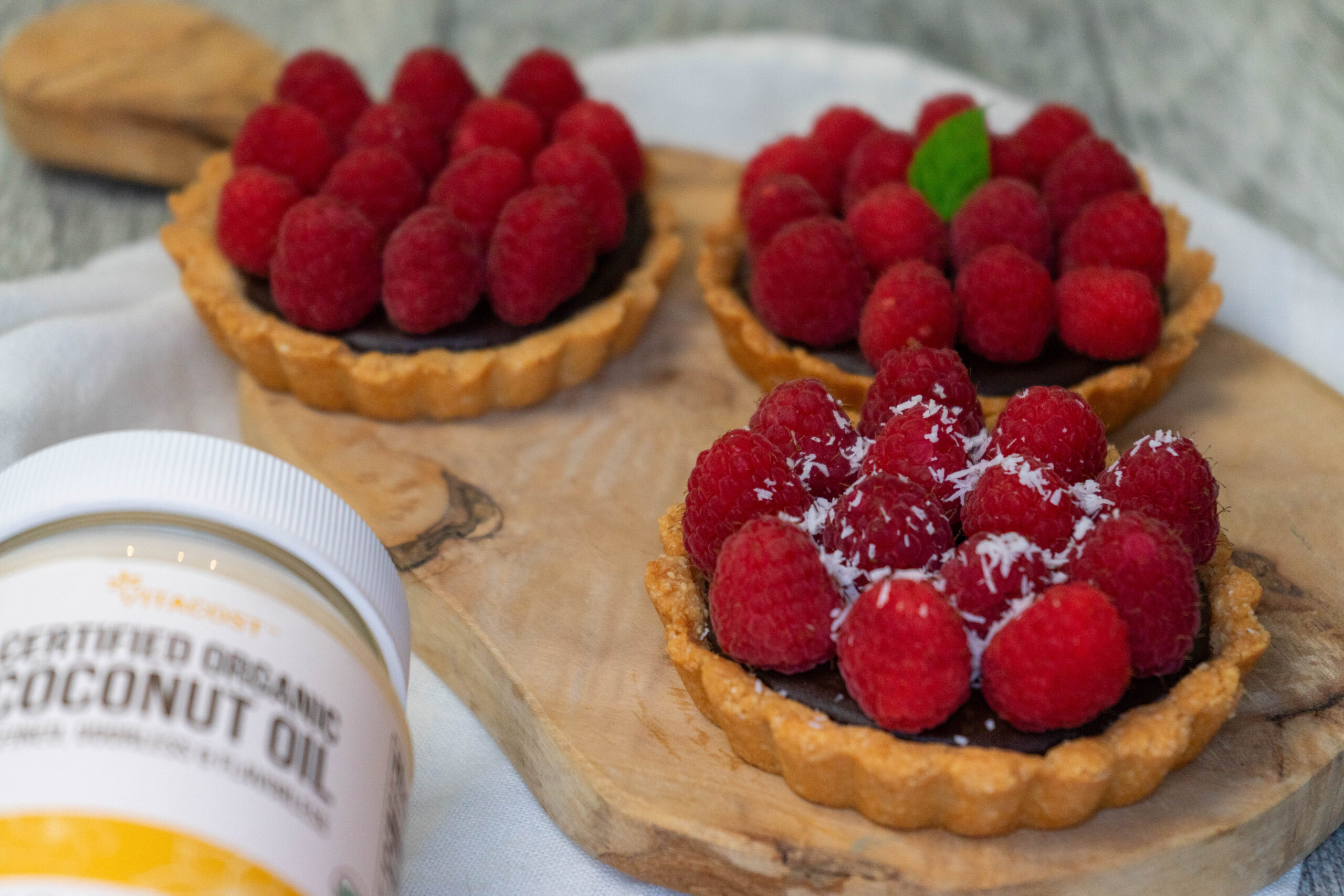 Mini Raspberry & Chocolate Coconut Tarts - Veganuary