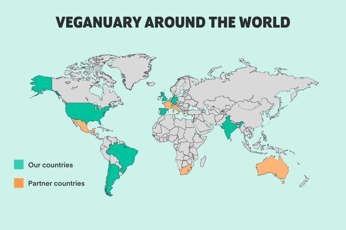 Veganuary Around The World Map 2024 - English