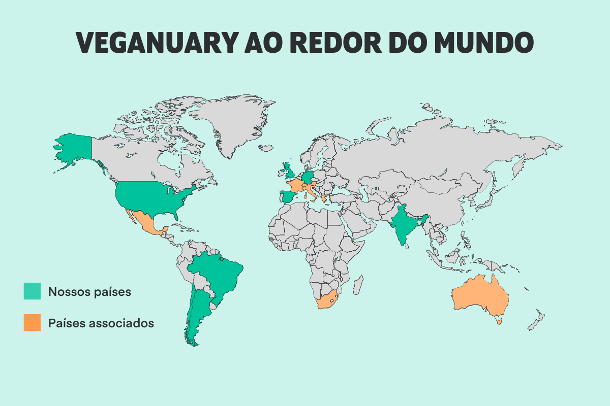 Veganuary Around The World Map 2024 - Portuguese