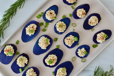 Blue Potatoes with Filling - Vegan Deviled Eggs