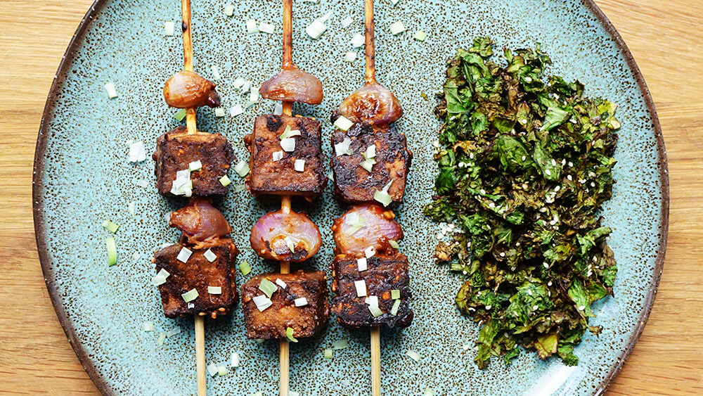 Vegan Shallot Satay Marinaded Tofu Skewers