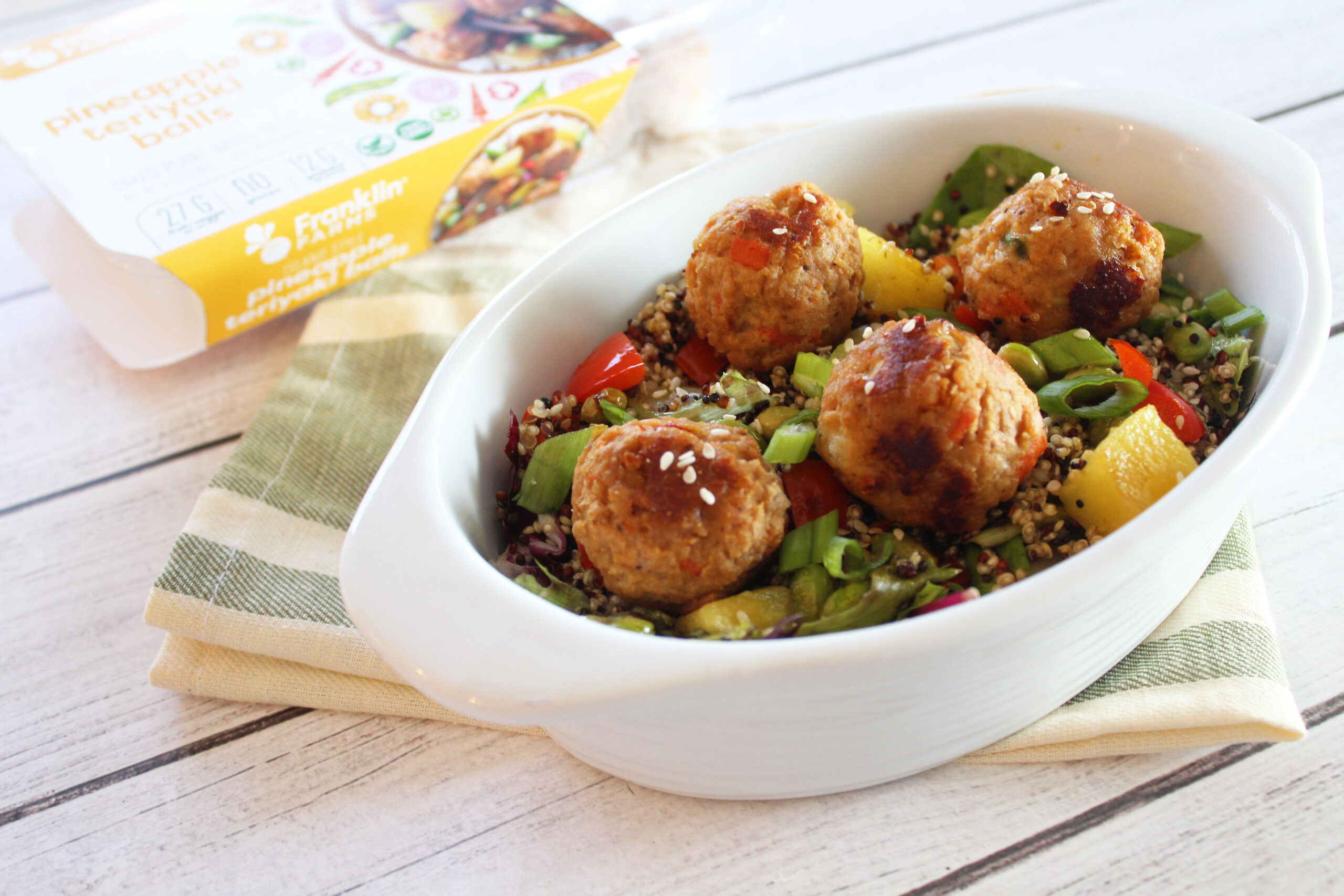 Quinoa Salad with Island Style Pineapple Teriyaki Balls - Veganuary